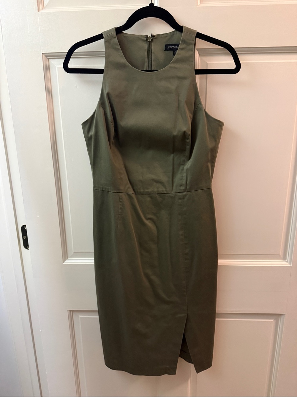Banana Republic Olive Midi Sheath Dress with Front Slit
